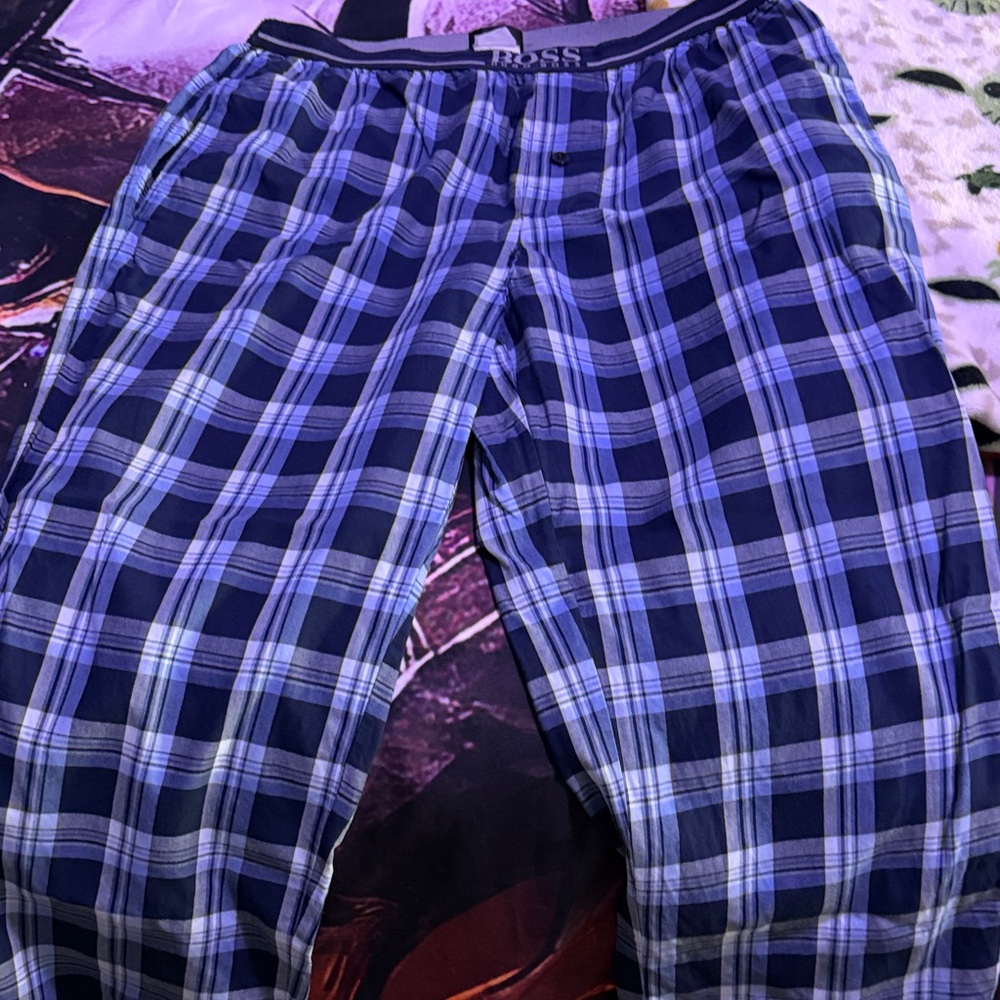 Hugo Boss Blue Plaid Pajama Pants